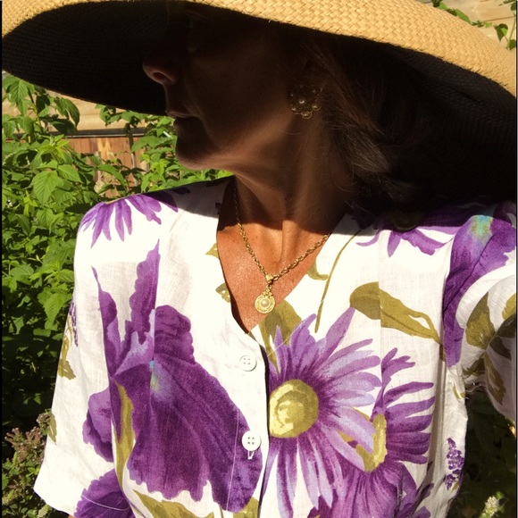 Vintage floral linen Brian Bailey button front top Size 12 - Picture 3 of 16